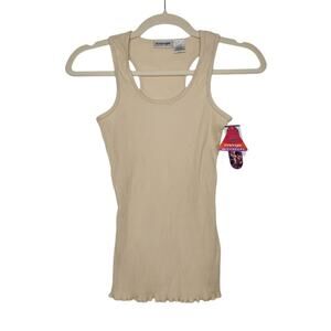 NWT Vintage Energie Ribbed Tank Top Lettuce Hem Cream Medium 90s 00s